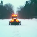 Yellow truck with snow plow