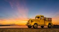 Yellow Truck Sunset Royalty Free Stock Photo