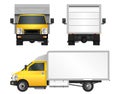 Yellow truck template. Cargo van Vector illustration EPS 10 isolated on white background. City commercial vehicle delivery. Royalty Free Stock Photo