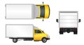 Yellow truck template. Cargo van Vector illustration EPS 10 isolated on white background. City commercial vehicle delivery. Royalty Free Stock Photo