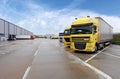 Yellow truck in warehouse Royalty Free Stock Photo