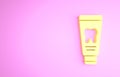 Yellow Tube of toothpaste icon isolated on pink background. Minimalism concept. 3d illustration 3D render Royalty Free Stock Photo