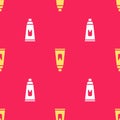 Yellow Tube of toothpaste icon isolated seamless pattern on red background. Vector Illustration Royalty Free Stock Photo