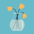 Yellow tulip flower set bouquet. Glass vase with water. Flowers in vase. Cute icon collection. Ceramic Pottery Glass decoration. Royalty Free Stock Photo