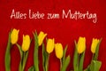 Yellow Tulip, Red Wood, Text Alles Liebe Zum Muttertag Means Happy Mothers Day