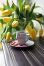 Yellow tulips and coffee. Good morning