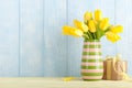Yellow tulips and gift box Royalty Free Stock Photo