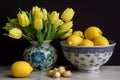 Yellow tulips lemon food. Generate Ai Royalty Free Stock Photo