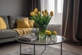 Yellow tulips room. Generate Ai Royalty Free Stock Photo