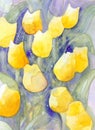 Yellow tulips soft dots abstract watercolor painting Royalty Free Stock Photo