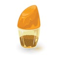 Yellow turmeric spice is in glass pepper caster, tin, jar. Madras curry or chicken curry.