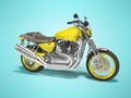 Yellow two seat motorcycle isolated right side view 3d render on blue background with shadow Royalty Free Stock Photo