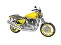 Yellow two seat motorcycle isolated right side view 3d render on white background no shadow Royalty Free Stock Photo