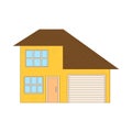 Yellow two storey house with garage icon Royalty Free Stock Photo