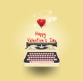 Yellow typewriter write a message of love red heart,happy valentine day,lovely card with heart,text,elements,love,flyers, minimal