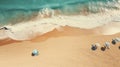 Aerial View Of Beach With Umbrellas: Cross-processed Style