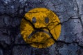 Yellow unsmiley face with broken cement wall, Unhappy smiley card concept illustration. ÃÂ¡haracter For web design or card,