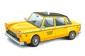 Yellow urban taxi cab on white background. High detailed vector car. Taxi service. City transport.