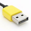 Yellow USB cable isolated on white background. 3d render image. Royalty Free Stock Photo