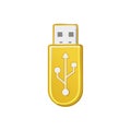 Yellow USB Flash Drive Isolated on White Digital Data Storage Electronic Memory Device Royalty Free Stock Photo