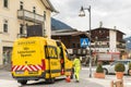 Yellow van with markings \