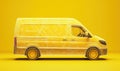 Yellow van wireframe design, modern vehicle silhouette, bright yellow background, artistic representation, 3D rendering Royalty Free Stock Photo