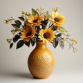 Photorealistic Sunflower In Modern Ceramic Vase - Stock Photo Quality