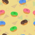 Yellow Vector Illustration Doughnuts Seamless Pattern Wallpaper Background