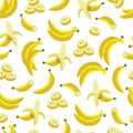 Yellow vector peeled and sliced banana seamless