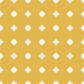 Yellow vector seamless pattern. Geometric texture with polka dots, flowers Royalty Free Stock Photo