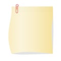 Yellow vector sticky note with paper clip. Royalty Free Stock Photo