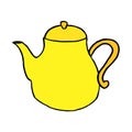 Yellow vector teapot hand drawn, teatime sketch, cartoon style