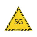 Yellow vector triangular sign with yellow and black restrictive strip on a white background. Danger of new wifi networks