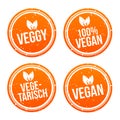 Yellow vegan Badge Set. German-Translation: Vegan Button und Vegetarisch Banner Set Royalty Free Stock Photo
