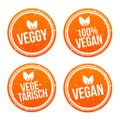 Yellow vegan Badge Set. German-Translation: Vegan Button und Vegetarisch Banner Set. Royalty Free Stock Photo