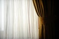 Yellow velvet window curtain Royalty Free Stock Photo