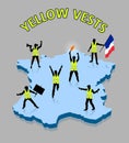 Yellow vests movement silhouettes ower France 3D map