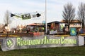 Yellow vests protest in France at a round circle and asking for the citizens initiative referendums called RIC in French