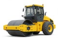 Yellow vibratory soil compactor machine on white background Royalty Free Stock Photo