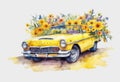 Watercolor car with flowers