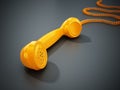 Yellow vintage phone receiver and wire isolated on gray background. 3D illustration Royalty Free Stock Photo