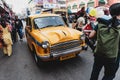 Yellow vintage taxi in Kolkata, India Royalty Free Stock Photo