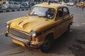 Yellow vintage taxi in Kolkata, India Royalty Free Stock Photo