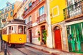 Yellow vintage tram on the street in Lisbon, Portugal Royalty Free Stock Photo