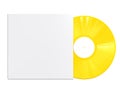 Yellow Vinyl Disc Record with White Cover Sleeve and Label Isolated on White Background. Royalty Free Stock Photo