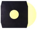 Yellow vinyl record in black paper envelope isolated on white background Royalty Free Stock Photo