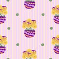 Pansies, striped seamless pattern