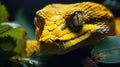 Yellow Viper Snake in Jungle Forest Close-Up Portrait, Trimeresurus Insularis macro shot, animal wildlife, Venomous reptile