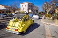 Yellow Volkswagen Beetle Classic Car Parade in Tanneron, France Royalty Free Stock Photo