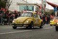 A yellow 1963 Volkswagen Beetle parade on October 29 republic day of Turkey, Classic car parade moment Royalty Free Stock Photo